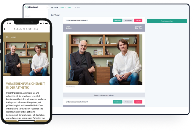 Screenshot der App und des Backends
