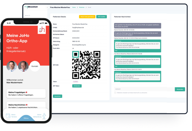 Screenshot der App und des Backends